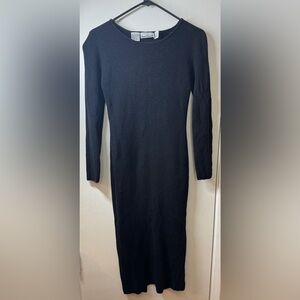Vintage Anne Klein II Wool Blend Black Knit Midi Sweater Dress Size XS